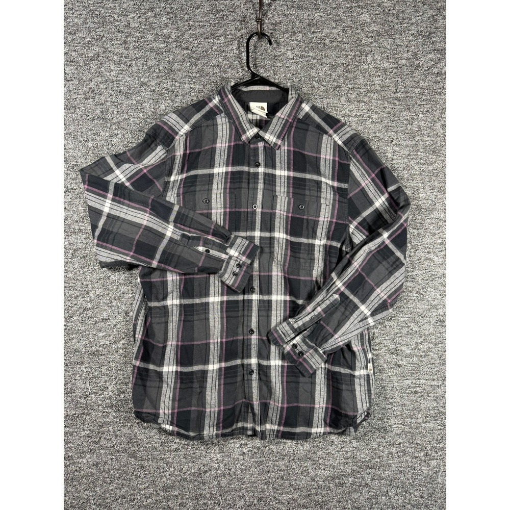 The North‎ Face Mens Plaid Flannel Shirt Grey Black Pink Long Sleeve Button Down